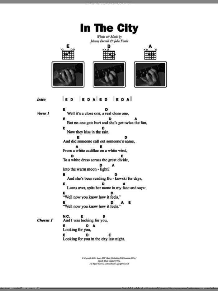 In The City sheet music for guitar (chords) by Razorlight, John Fortis and Johnny Borrell, intermediate skill level