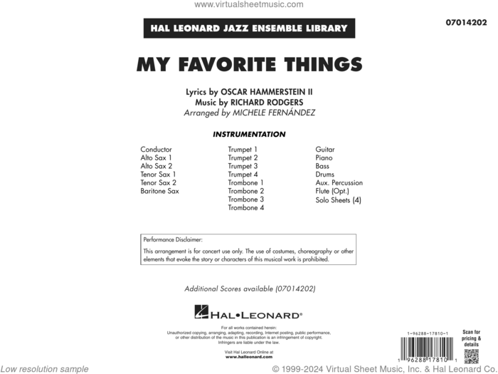 My Favorite Things (arr. Michele Fernandez) (COMPLETE) sheet music for jazz band by Rodgers & Hammerstein, Michele Fernandez, Oscar II Hammerstein and Richard Rodgers, intermediate skill level