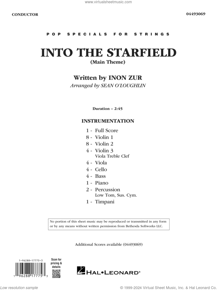 Into The Starfield (arr. Sean O'Loughlin) (COMPLETE) sheet music for orchestra by Inon Zur, intermediate skill level
