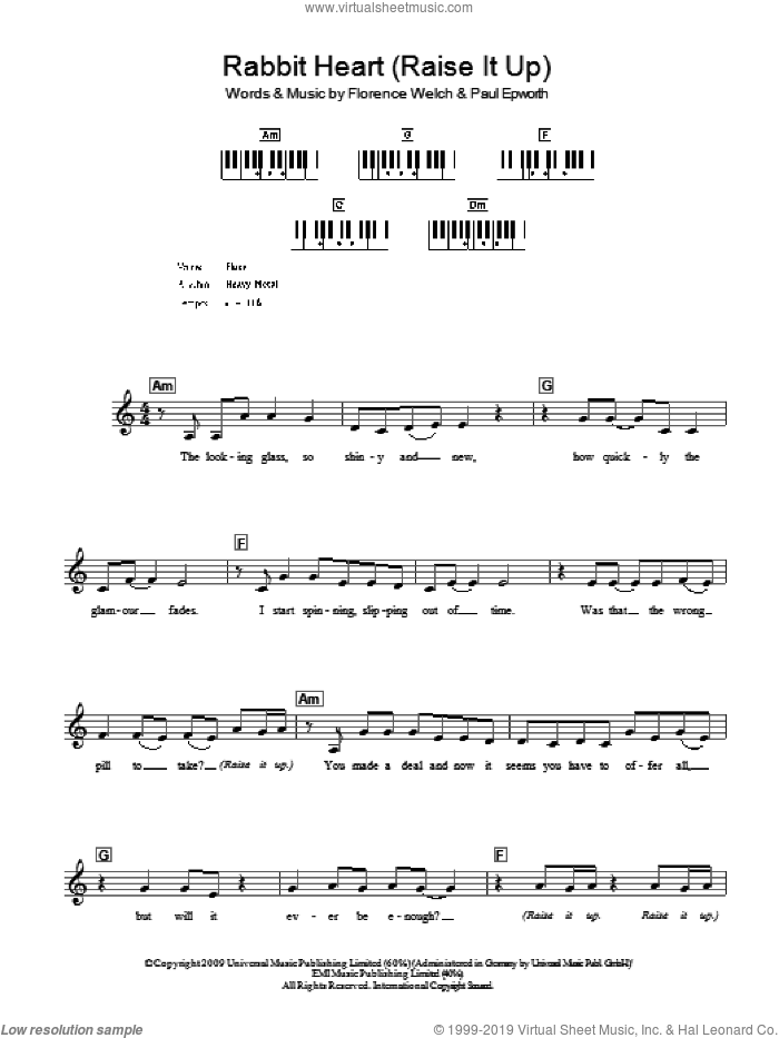 Rabbit Heart (Raise It Up) sheet music for voice and other instruments (fake book) by Florence And The Machine, Florence And The  Machine, Florence Welch and Paul Epworth, intermediate skill level