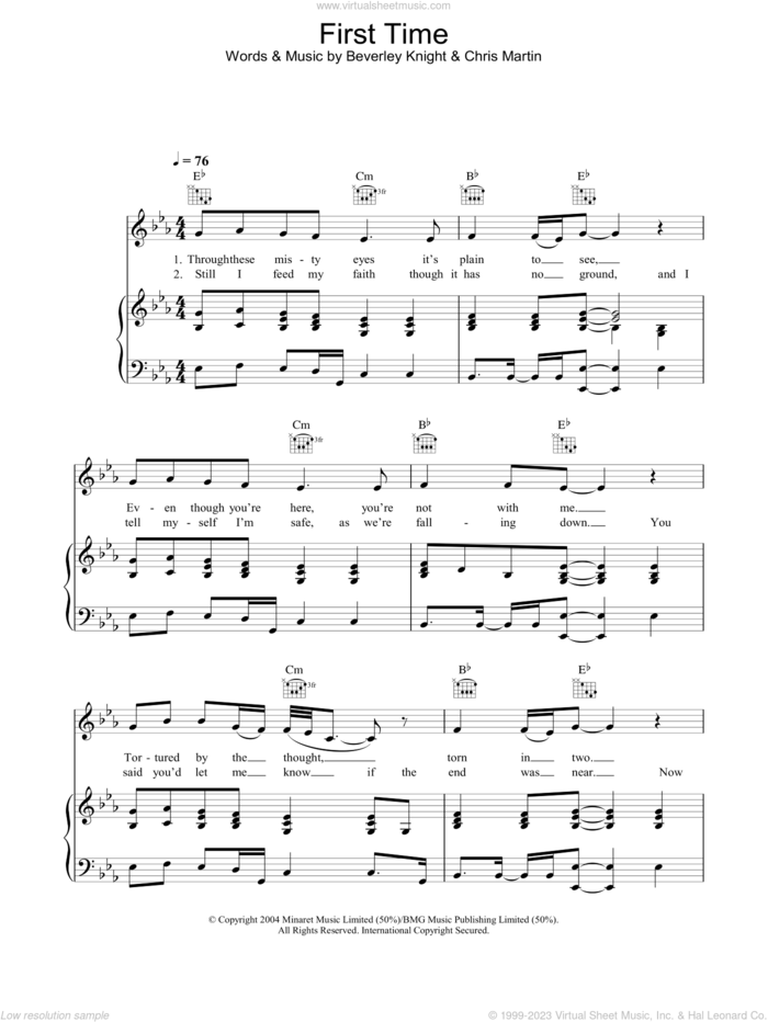 First Time sheet music for voice, piano or guitar by Beverley Knight, intermediate skill level