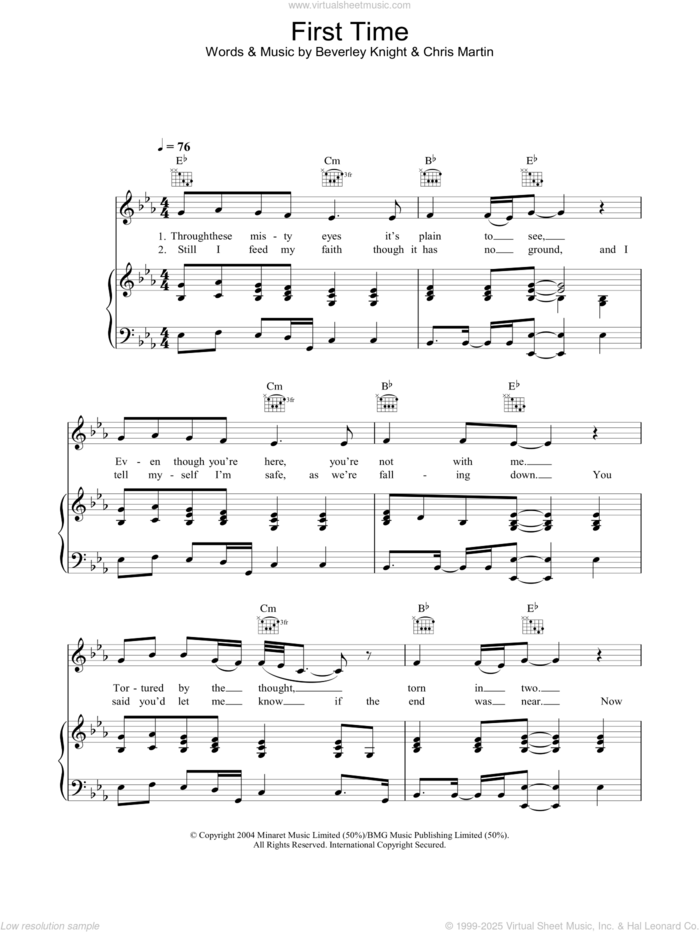 First Time sheet music for voice, piano or guitar by Beverley Knight, intermediate skill level