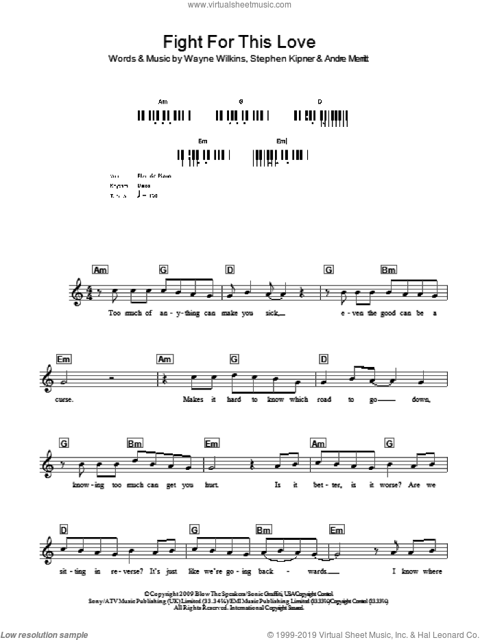 Fight For This Love sheet music for voice and other instruments (fake book) by Cheryl Cole, Andre Merritt, Steve Kipner and Wayne Wilkins, intermediate skill level