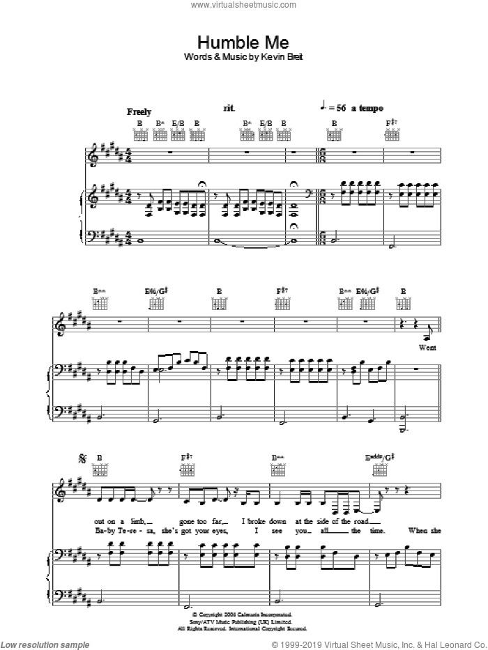 Humble Me sheet music for voice, piano or guitar by Norah Jones, intermediate skill level