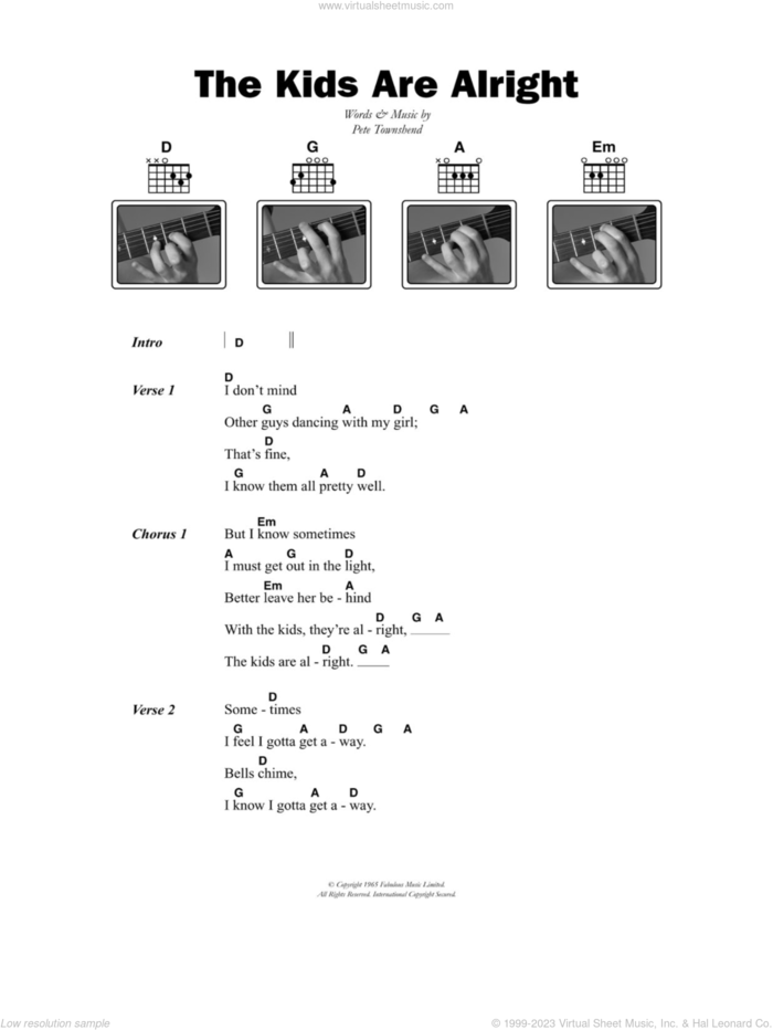 The Kids Are Alright sheet music for guitar (chords) by The Who and Pete Townshend, intermediate skill level