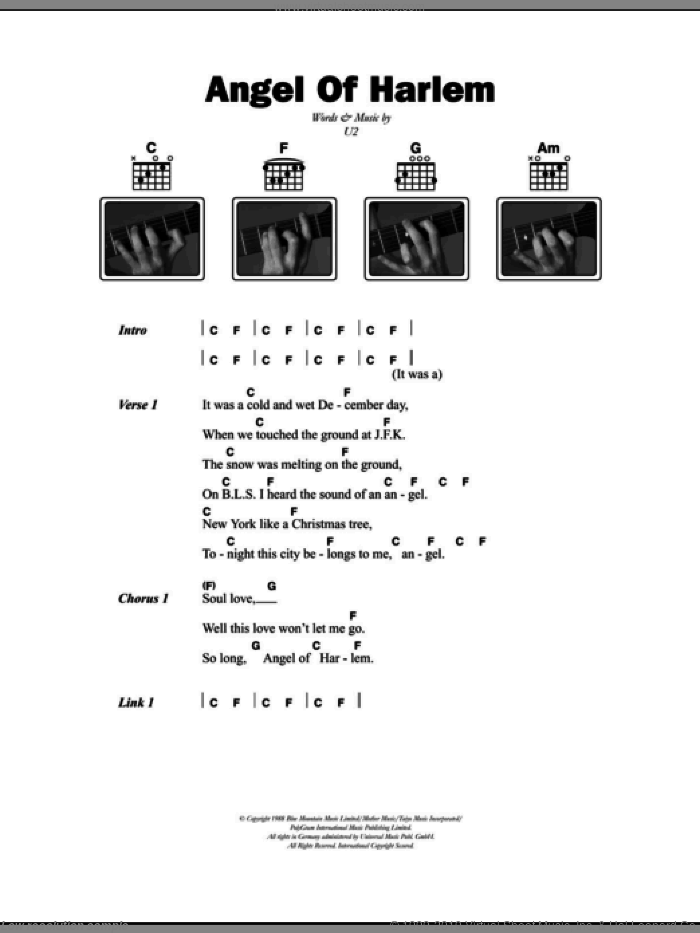 Angel Of Harlem sheet music for guitar (chords) by U2, intermediate skill level