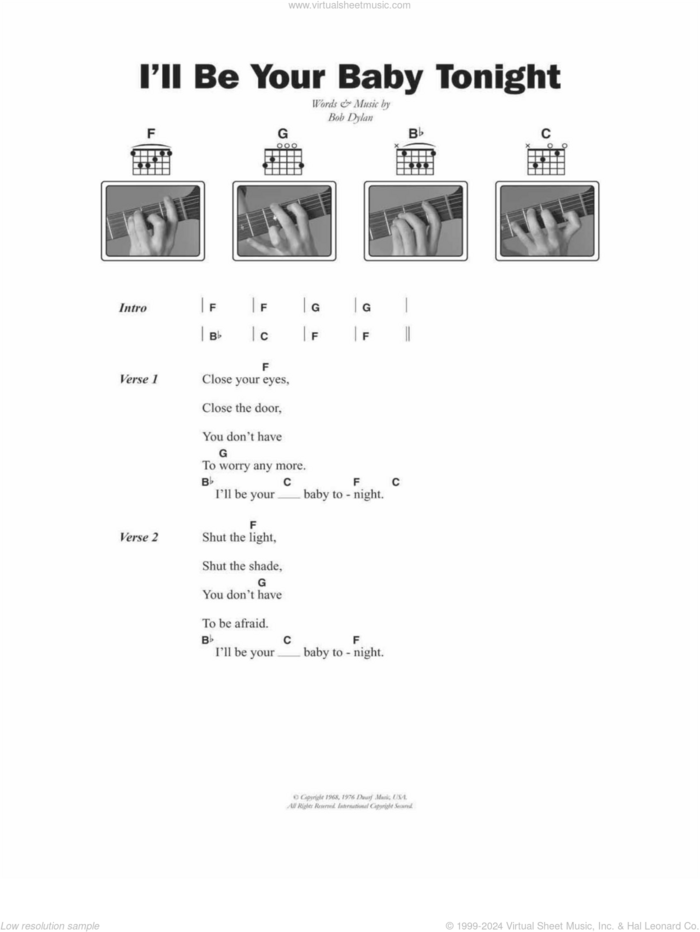 I'll Be Your Baby Tonight sheet music for guitar (chords) by Bob Dylan, intermediate skill level