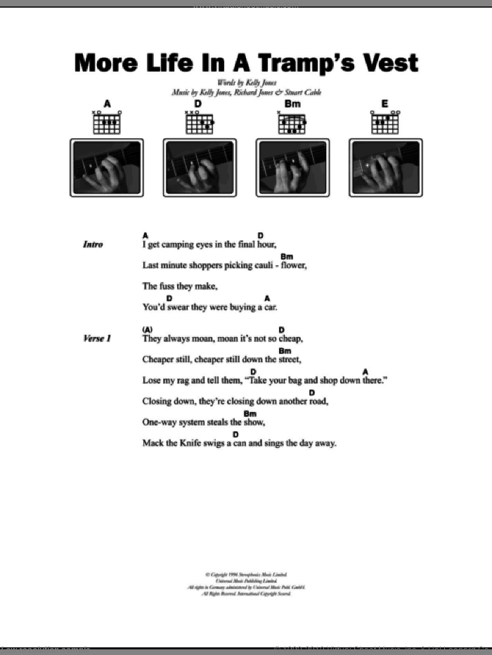 More Life In A Tramp's Vest sheet music for guitar (chords) by Stereophonics, Kelly Jones, Richard Jones and Stuart Cable, intermediate skill level