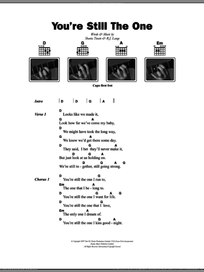 You're Still The One sheet music for guitar (chords) by Shania Twain and Robert John Lange, intermediate skill level