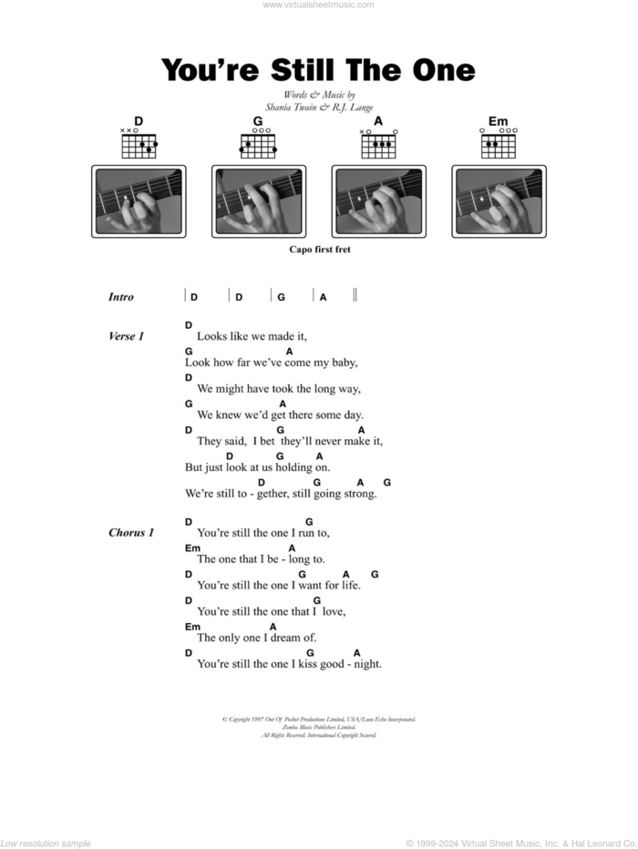 You're Still The One sheet music for guitar (chords) by Shania Twain and Robert John Lange, intermediate skill level