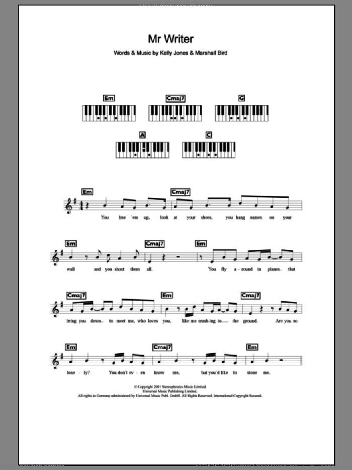 Mr. Writer sheet music for voice and other instruments (fake book) by Stereophonics, Kelly Jones and Marshall Bird, intermediate skill level