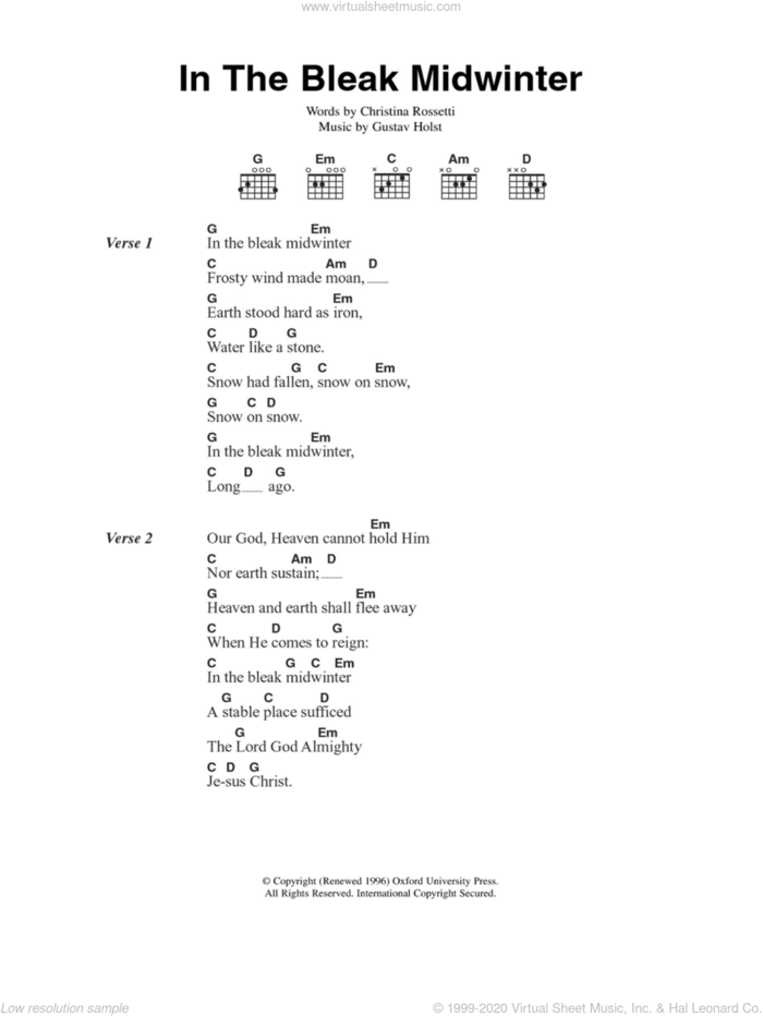 In The Bleak Midwinter sheet music for guitar (chords) by Gustav Holst and Christina Rossetti, intermediate skill level