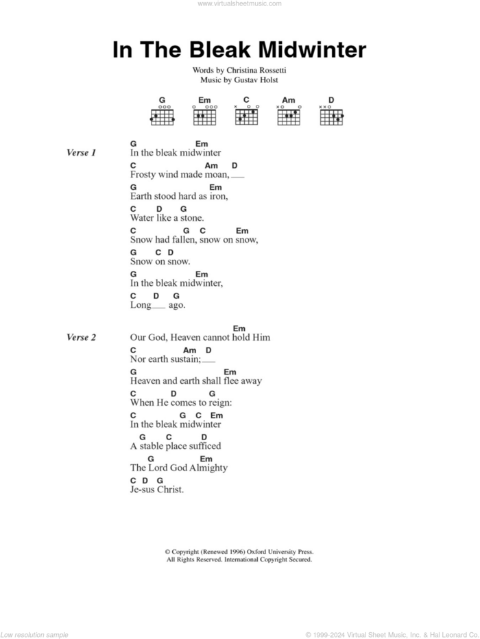 In The Bleak Midwinter sheet music for guitar (chords) by Gustav Holst and Christina Rossetti, intermediate skill level