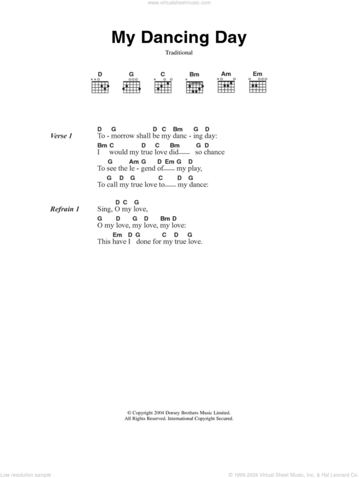 My Dancing Day sheet music for guitar (chords), intermediate skill level