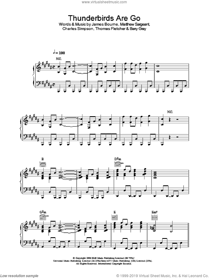 Thunderbirds Are Go sheet music for voice, piano or guitar by Busted, intermediate skill level
