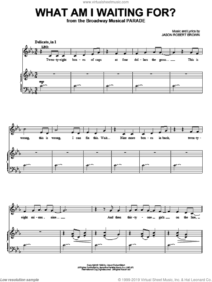 What Am I Waiting For? (from Parade) sheet music for voice and piano by Jason Robert Brown and Parade (Musical), intermediate skill level