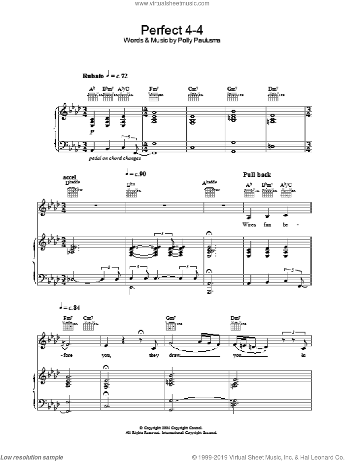 Perfect 4-4 sheet music for voice, piano or guitar by Polly Paulusma, intermediate skill level