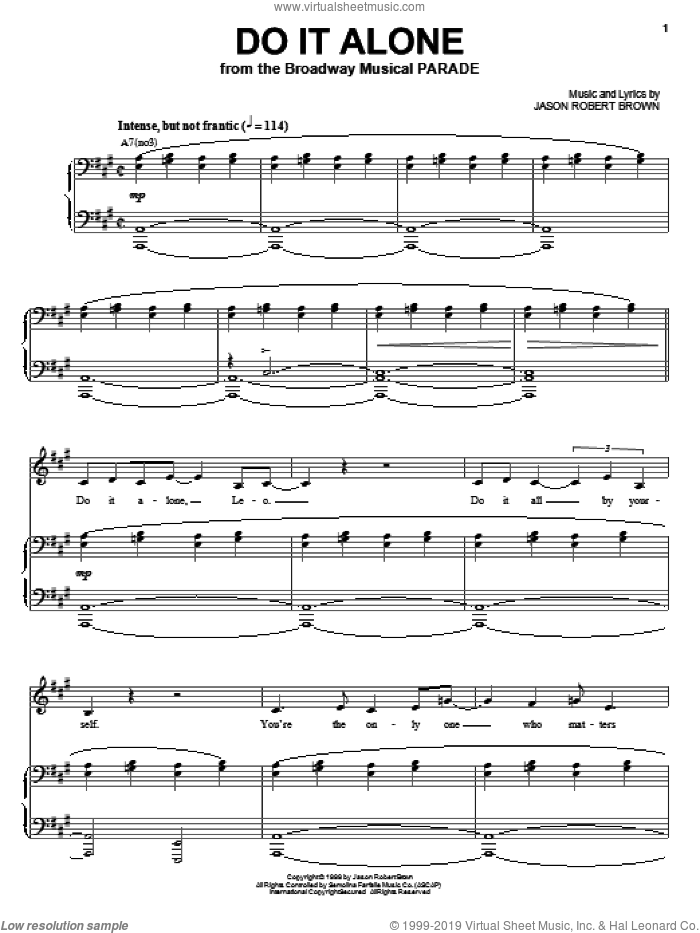 Do It Alone (from Parade) sheet music for voice and piano by Jason Robert Brown and Parade (Musical), intermediate skill level