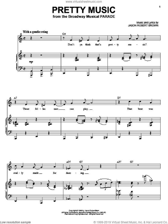 Pretty Music (from Parade) sheet music for voice and piano by Jason Robert Brown and Parade (Musical), intermediate skill level