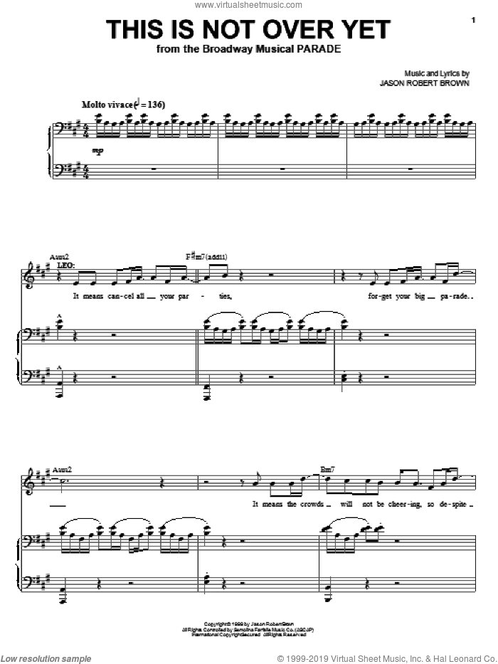 This Is Not Over Yet (from Parade) sheet music for voice and piano by Jason Robert Brown and Parade (Musical), intermediate skill level