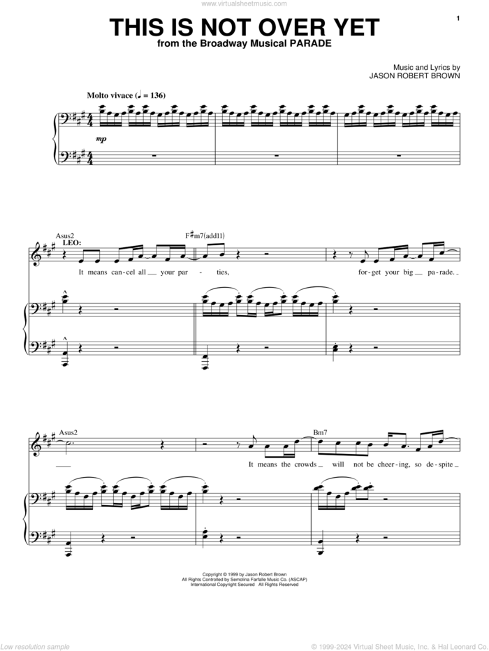 This Is Not Over Yet (from Parade) sheet music for voice and piano by Jason Robert Brown and Parade (Musical), intermediate skill level