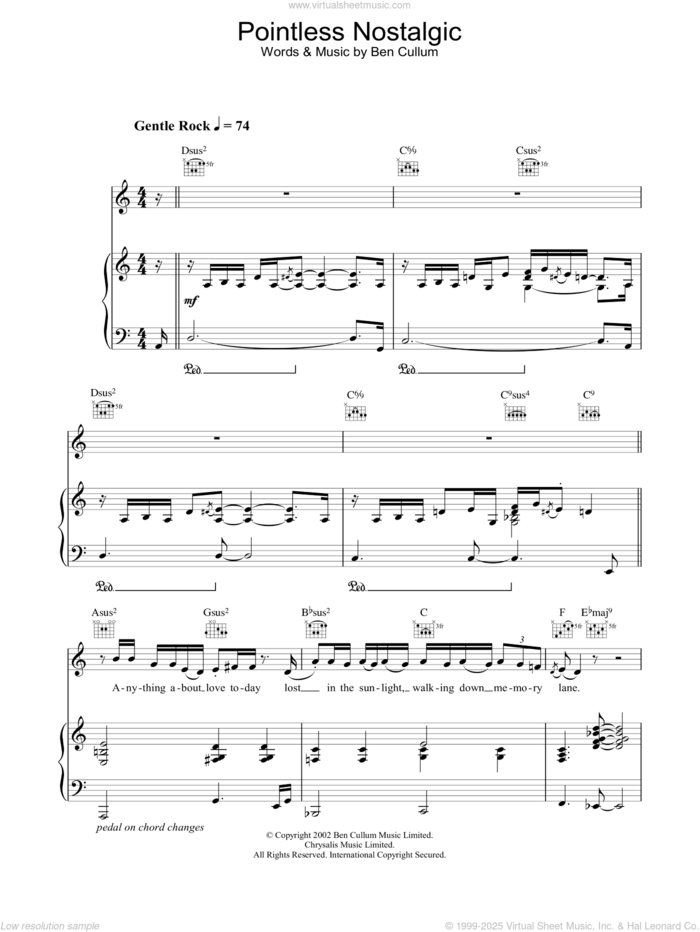 Pointless Nostalgic sheet music for voice, piano or guitar by Jamie Cullum, intermediate skill level