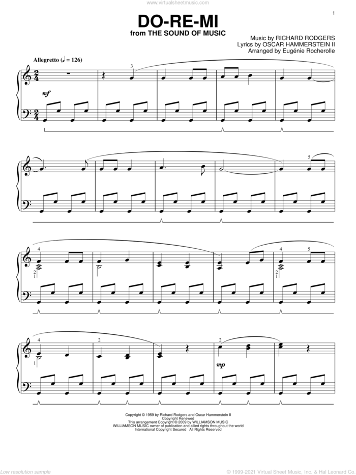 Do-Re-Mi (from The Sound of Music), (intermediate) sheet music for piano solo by Rodgers & Hammerstein, Eugenie Rocherolle, The Sound Of Music (Musical), Oscar II Hammerstein and Richard Rodgers, intermediate skill level