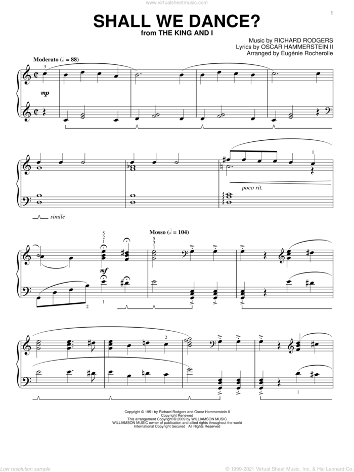 Shall We Dance? sheet music for piano solo by Rodgers & Hammerstein, Eugenie Rocherolle, The King And I (Musical), Oscar II Hammerstein and Richard Rodgers, intermediate skill level