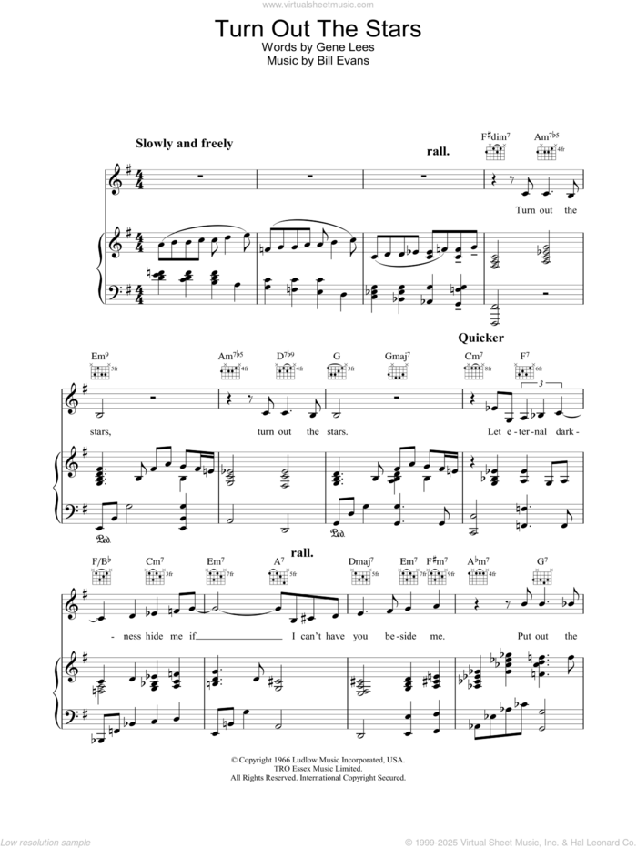 Turn Out The Stars sheet music for voice, piano or guitar by Jane Monheit, intermediate skill level