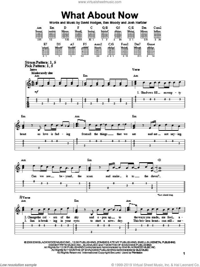 What About Now sheet music for guitar solo (easy tablature) by Daughtry, Ben Moody, David Hodges and Josh Hartzler, easy guitar (easy tablature)