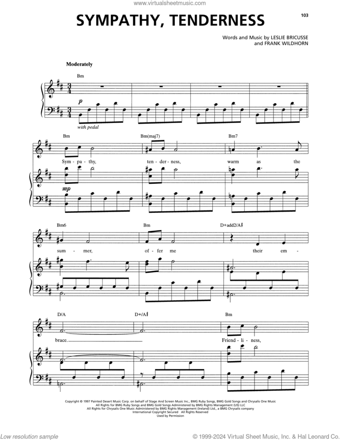 Sympathy, Tenderness (from Jekyll and Hyde) sheet music for voice and piano by Leslie Bricusse, Frank Wildhorn and Frank Wildhorn & Leslie Bricusse, intermediate skill level