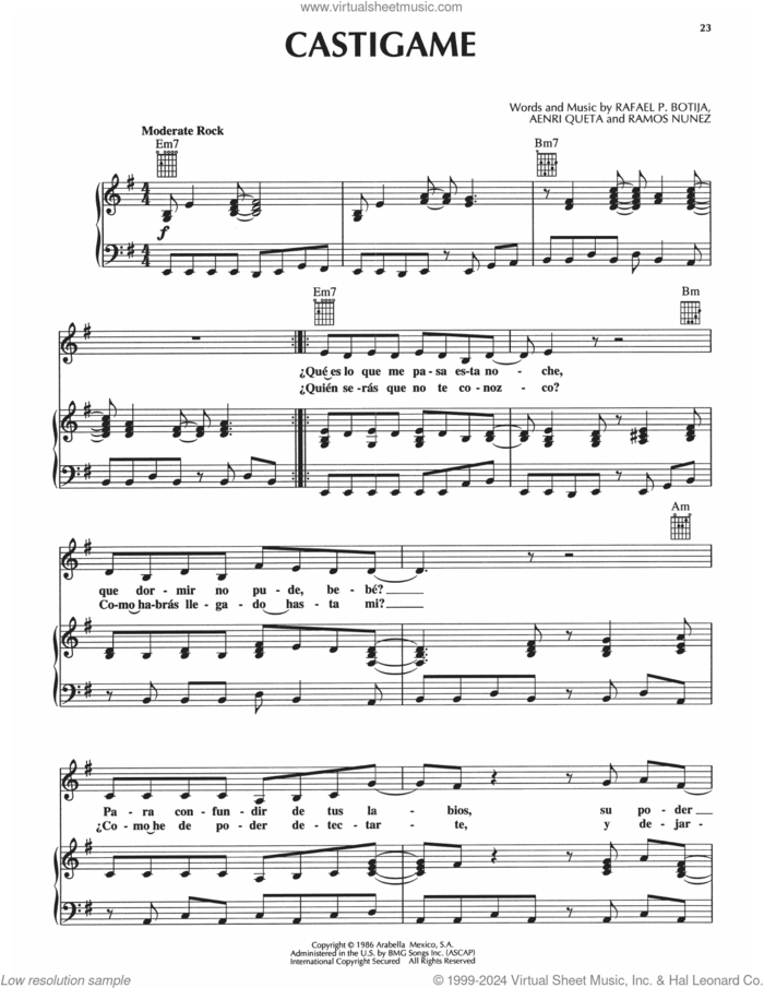 Castigame sheet music for voice, piano or guitar by Rafael P. Botija, Aenri Queta and Ramos Nunez, intermediate skill level