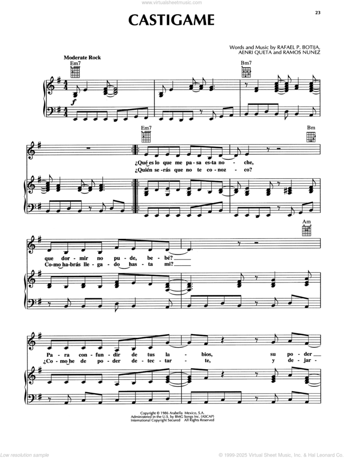 Castigame sheet music for voice, piano or guitar by Rafael P. Botija, Aenri Queta and Ramos Nunez, intermediate skill level