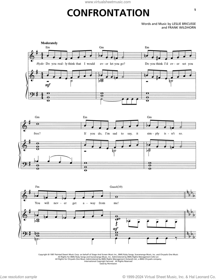 Confrontation (from Jekyll and Hyde) sheet music for voice and piano by Leslie Bricusse, Frank Wildhorn and Frank Wildhorn & Leslie Bricusse, intermediate skill level