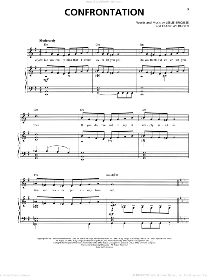 Confrontation (from Jekyll and Hyde) sheet music for voice and piano by Leslie Bricusse, Frank Wildhorn and Frank Wildhorn & Leslie Bricusse, intermediate skill level