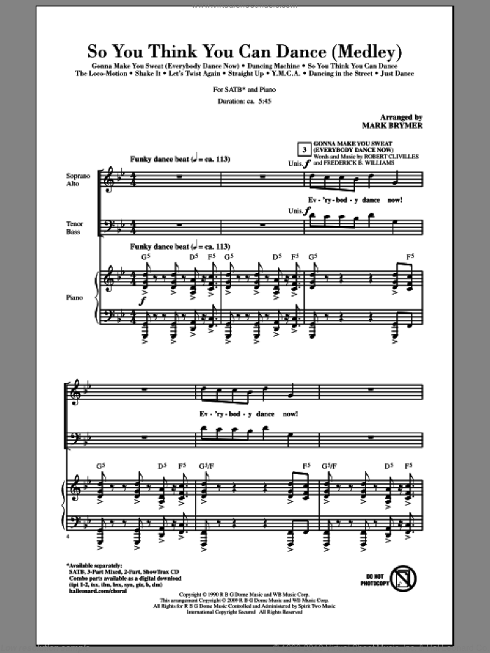 So You Think You Can Dance (Medley) sheet music for choir (SATB: soprano, alto, tenor, bass) by Mark Brymer, intermediate skill level
