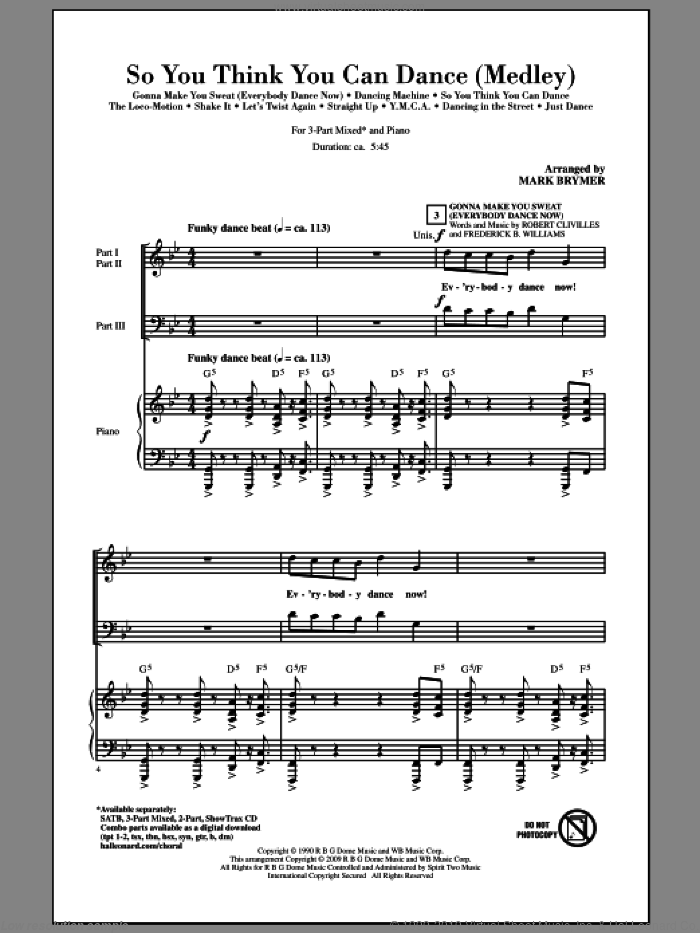 So You Think You Can Dance (Medley) sheet music for choir (3-Part Mixed) by Mark Brymer, intermediate skill level