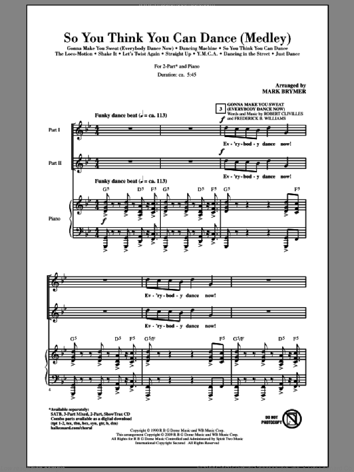 So You Think You Can Dance (Medley) sheet music for choir (2-Part) by Mark Brymer, intermediate duet