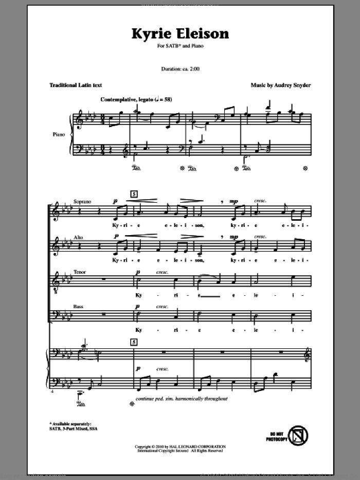 Kyrie Eleison sheet music for choir (SATB: soprano, alto, tenor, bass) by Audrey Snyder and Miscellaneous, intermediate skill level