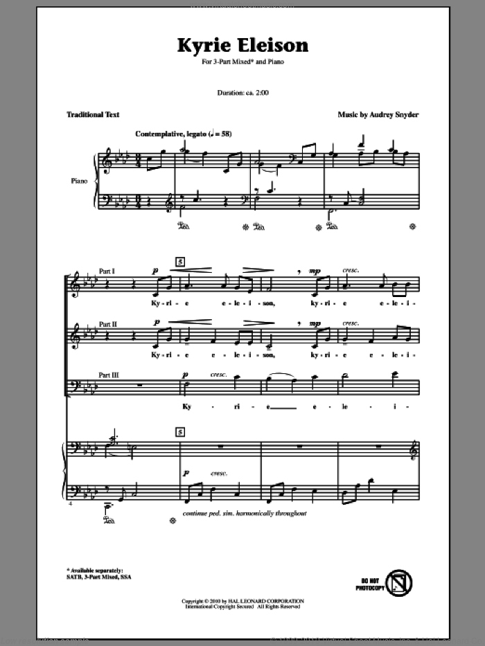 Kyrie Eleison sheet music for choir (3-Part Mixed) by Audrey Snyder and Miscellaneous, intermediate skill level