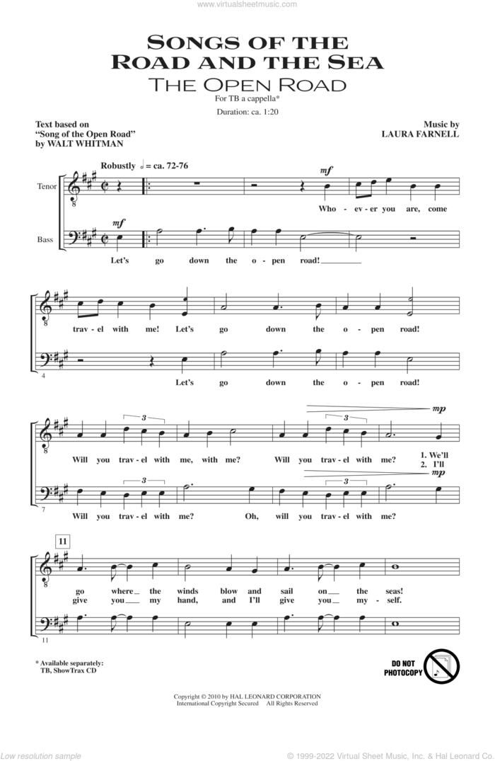 Songs Of The Road And The Sea sheet music for choir (TB: tenor, bass) by Laura Farnell, intermediate skill level