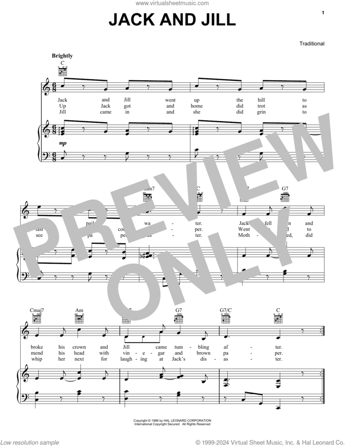 Jack And Jill sheet music for voice, piano or guitar, intermediate skill level