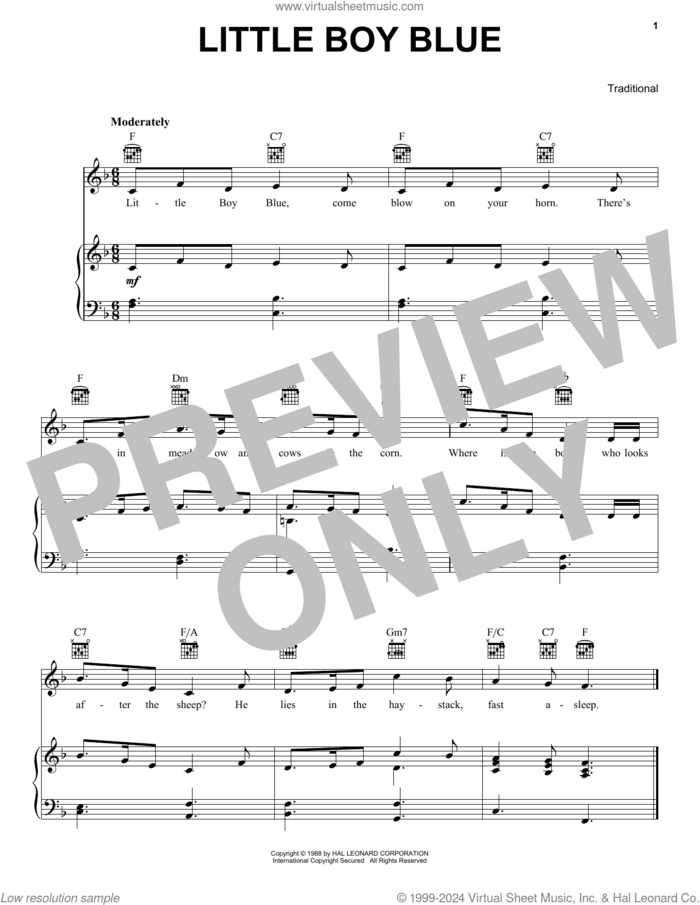 Little Boy Blue sheet music for voice, piano or guitar, intermediate skill level