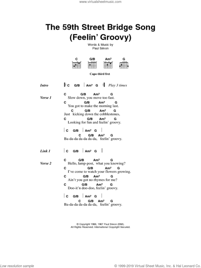 The 59th Street Bridge Song (Feelin' Groovy) sheet music for guitar (chords) by Simon & Garfunkel and Paul Simon, intermediate skill level
