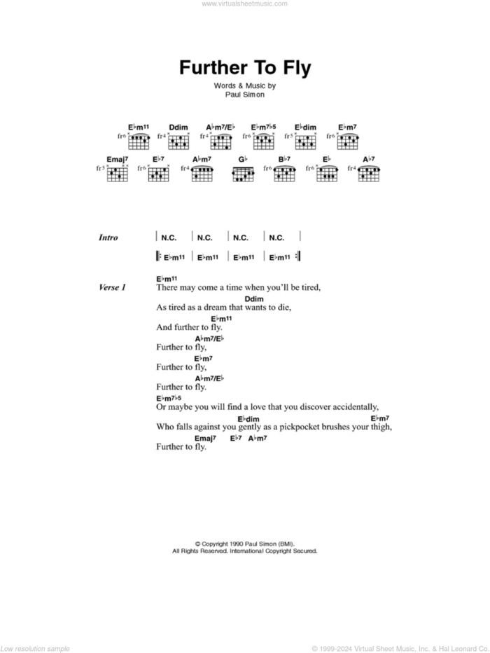 Further To Fly sheet music for guitar (chords) by Paul Simon, intermediate skill level