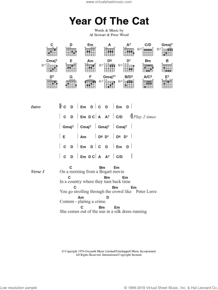 Year Of The Cat sheet music for guitar (chords) by Al Stewart and Peter Wood, intermediate skill level