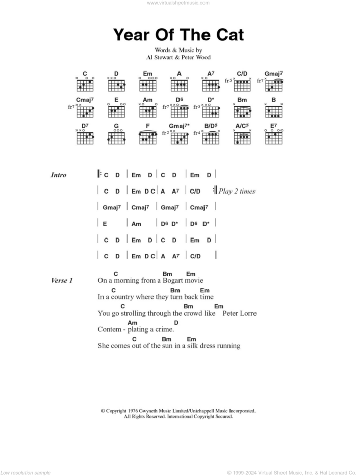 Year Of The Cat sheet music for guitar (chords) by Al Stewart and Peter Wood, intermediate skill level