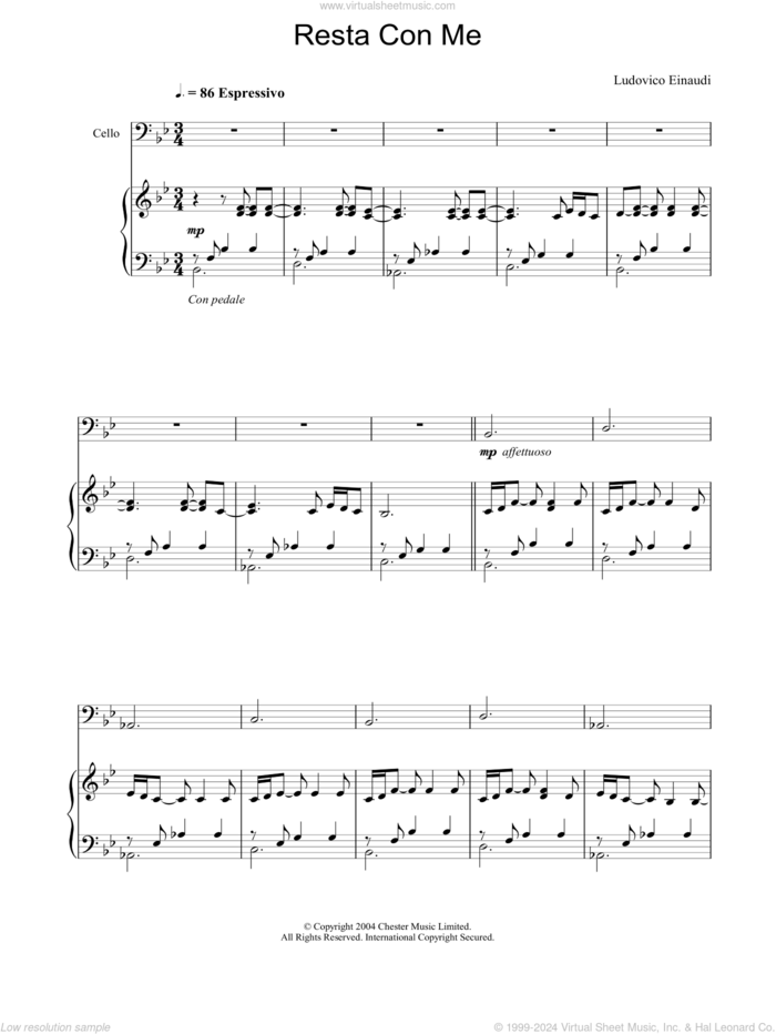 Resta Con Me sheet music for piano solo by Ludovico Einaudi, classical score, intermediate skill level