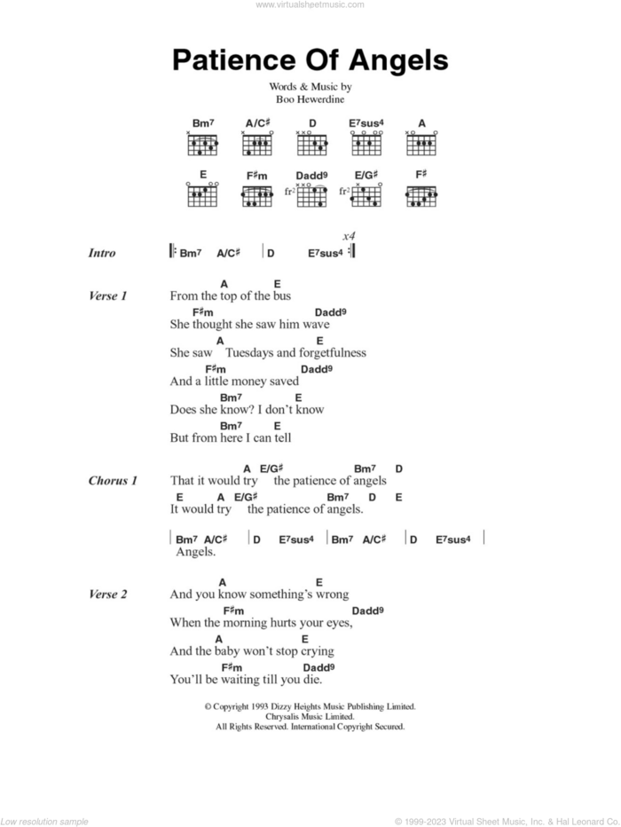Patience Of Angels sheet music for guitar (chords) by Eddi Reader and Boo Hewerdine, intermediate skill level