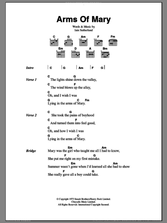 Arms Of Mary sheet music for guitar (chords) by Sutherland Brothers & Quiver, Boyzone and Iain Sutherland, intermediate skill level